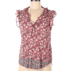 Lucky Brand Flowers Shirt Blouse Top Red Blue Size M